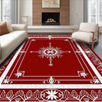 Crimson White Intricate Floral Border Rug