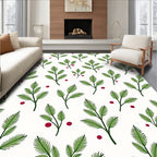 Green Fir Branch Red Berry Arrangement Rug