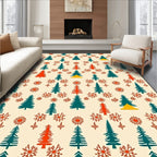Festive Red Teal Tree Snowflurry Rug