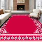 Crimson White Floral Border Accent Rug