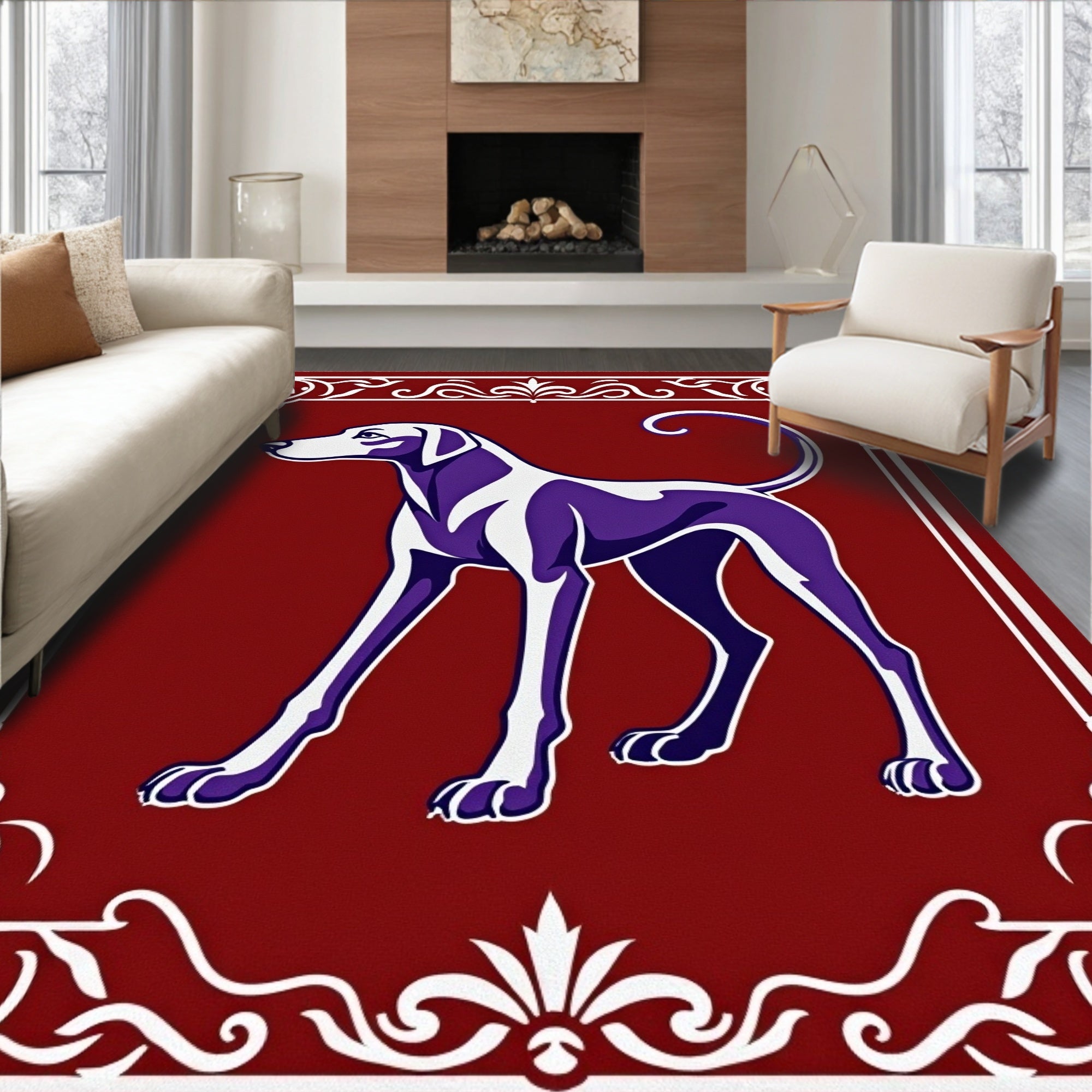 Regal Red Gilded Dog Border Rug