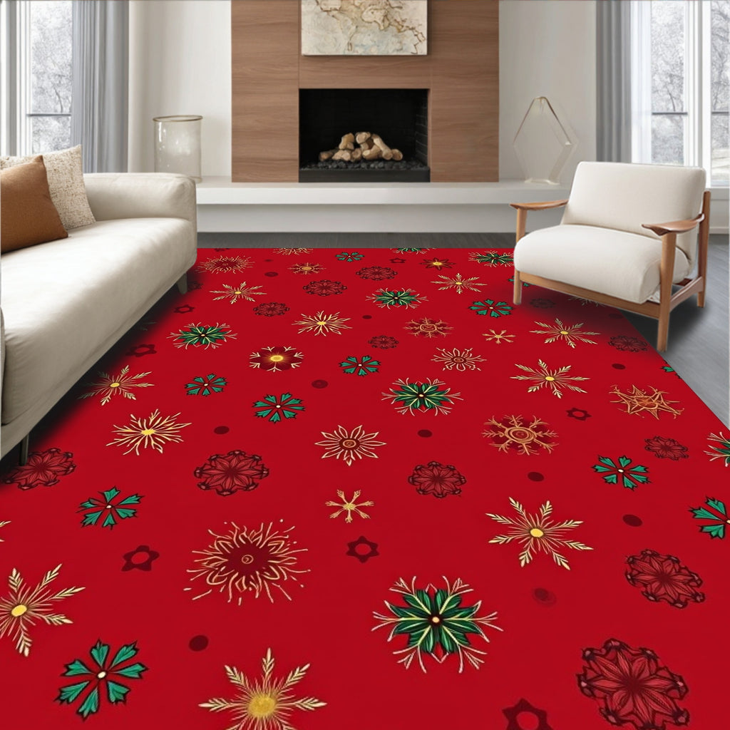 Festive Red Snowflake Medallion Scatter Rug