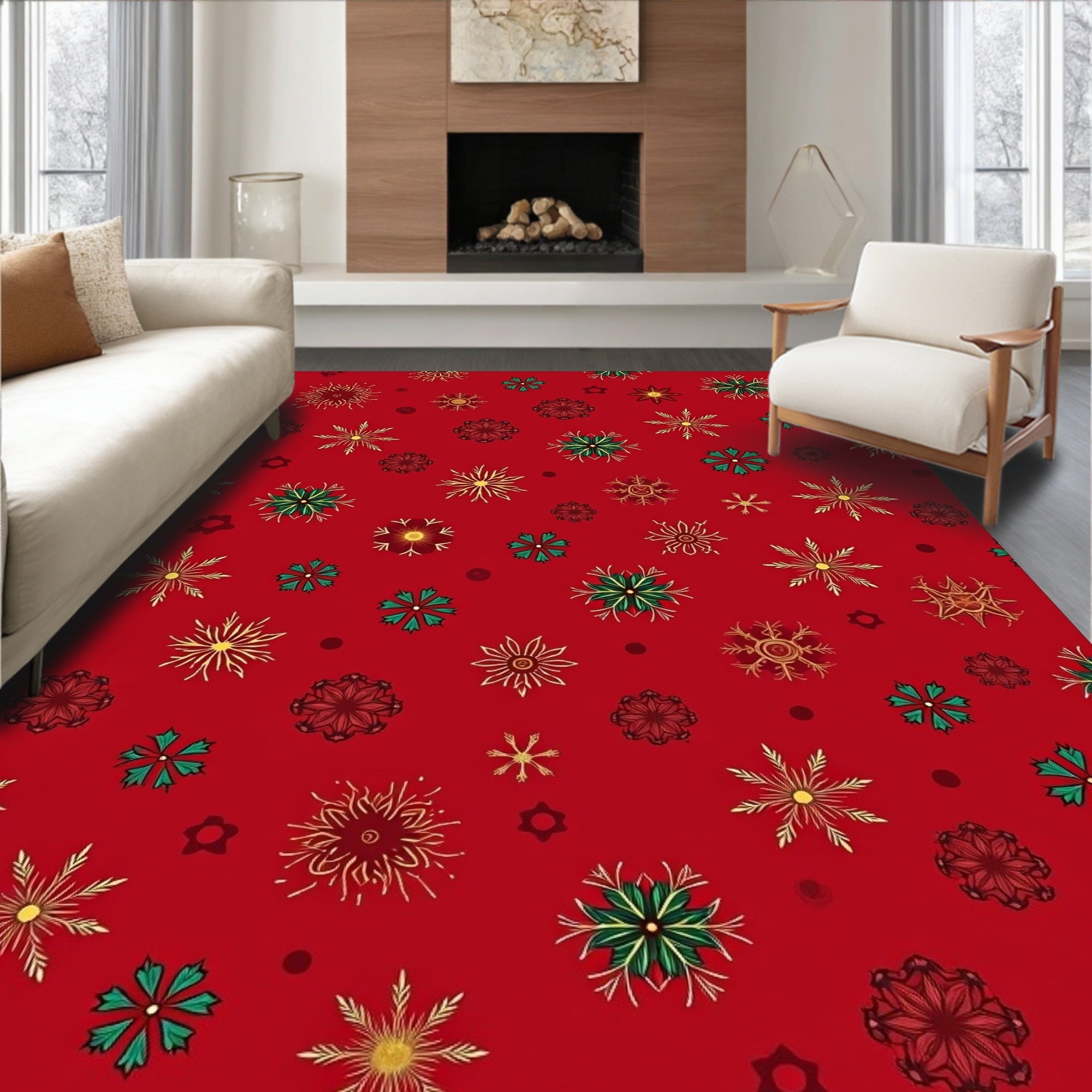 Festive Red Snowflake Medallion Scatter Rug