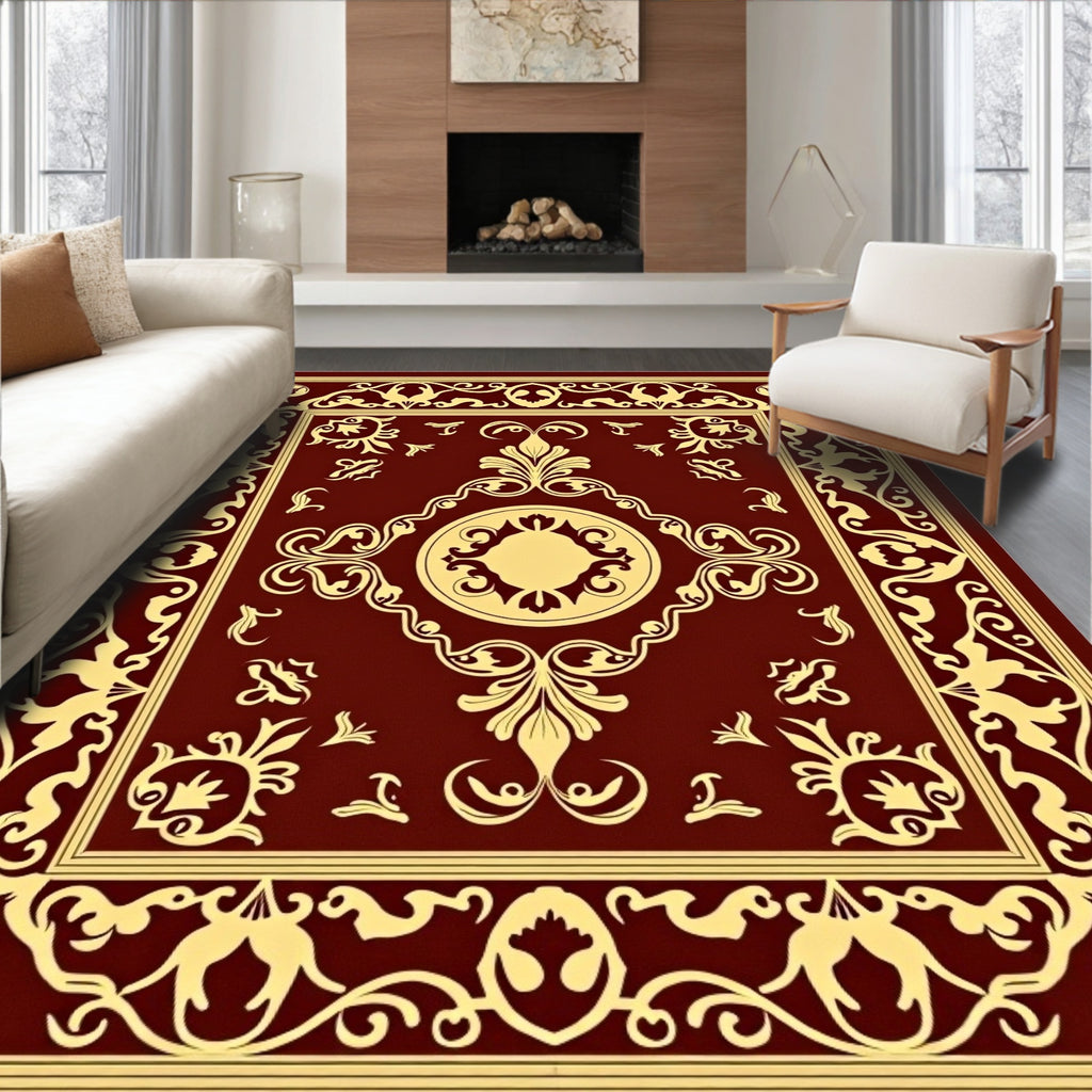 Crimson Gold Ornate Floral Medallion Rug