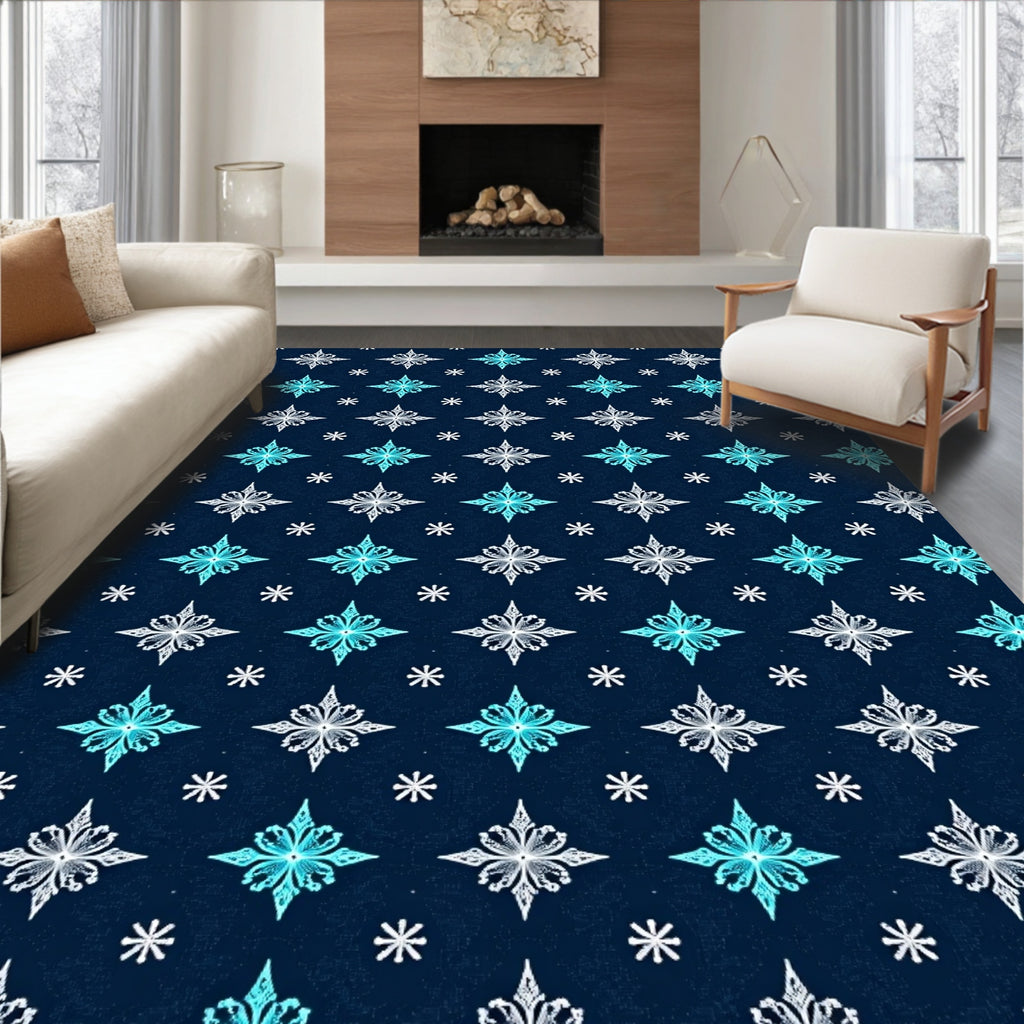 Navy Blue Starburst Floral Geometric Rug