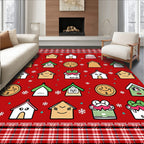 Cute Red Houses Snowflake Collage Rug