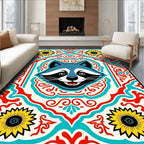 Cute Raccoon Floral Medallion Rug