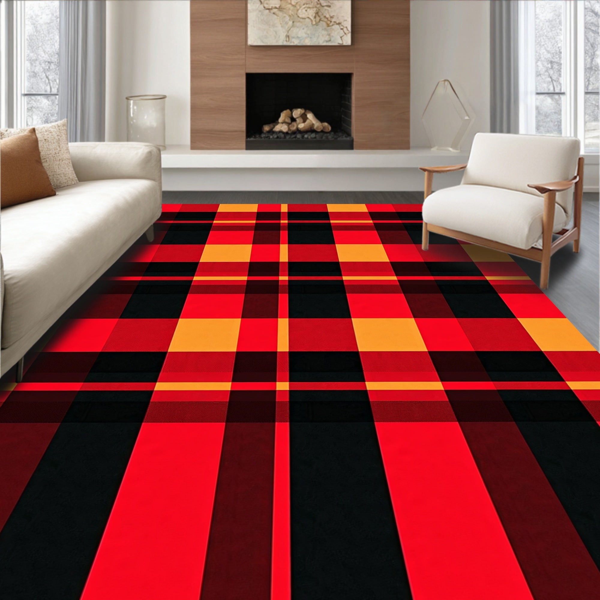 Red Black Yellow Plaid Checkered Comfort Rug