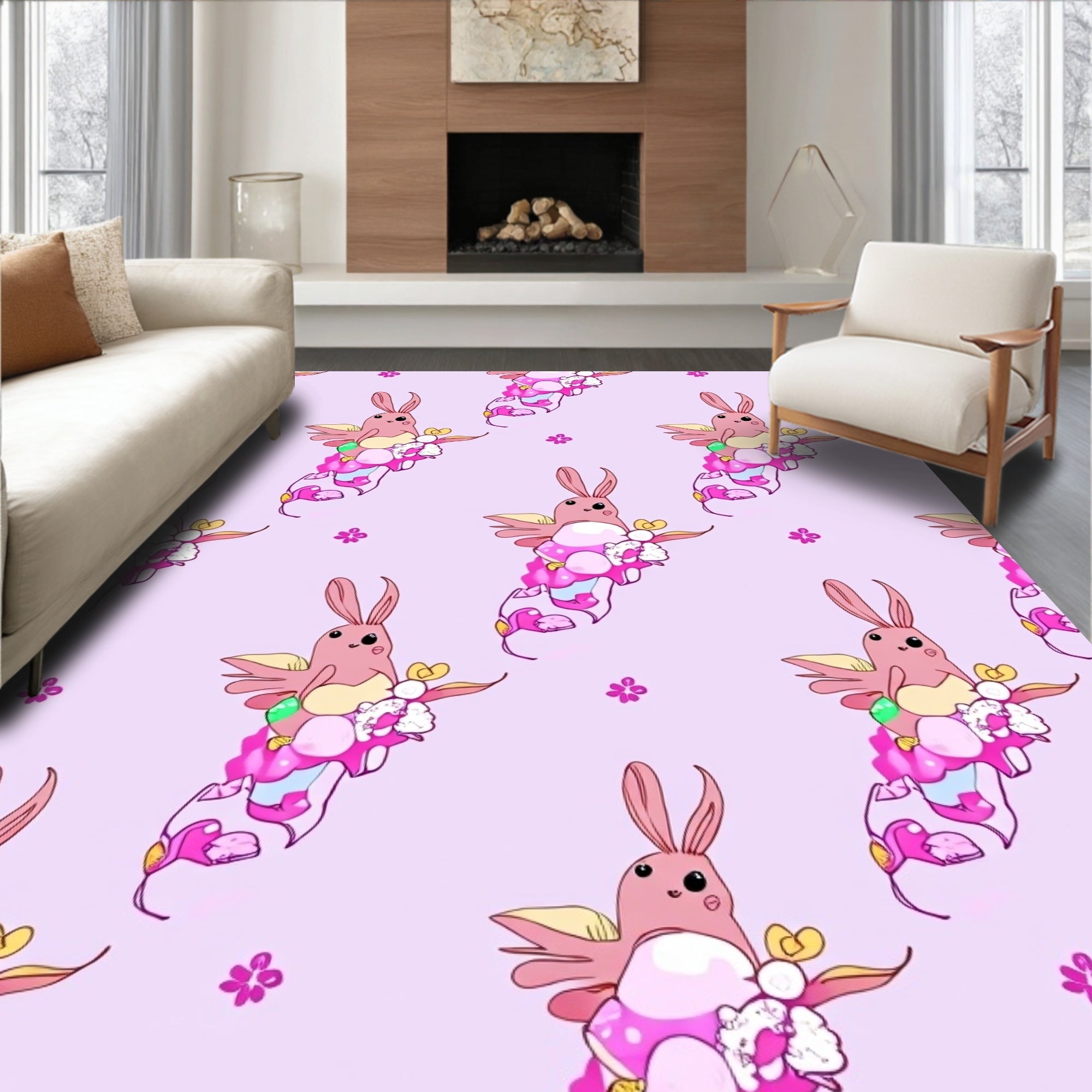Pink Bunny Cloud Pastel Fantasy Rug