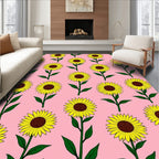 Bright Yellow Sunflower Pink Background Rug
