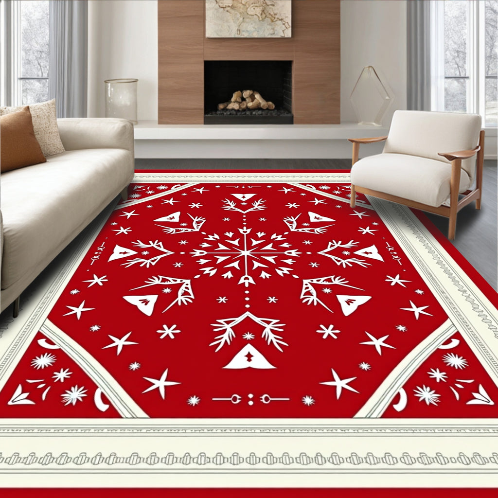 Festive Red White Snowflake Medallion Rug
