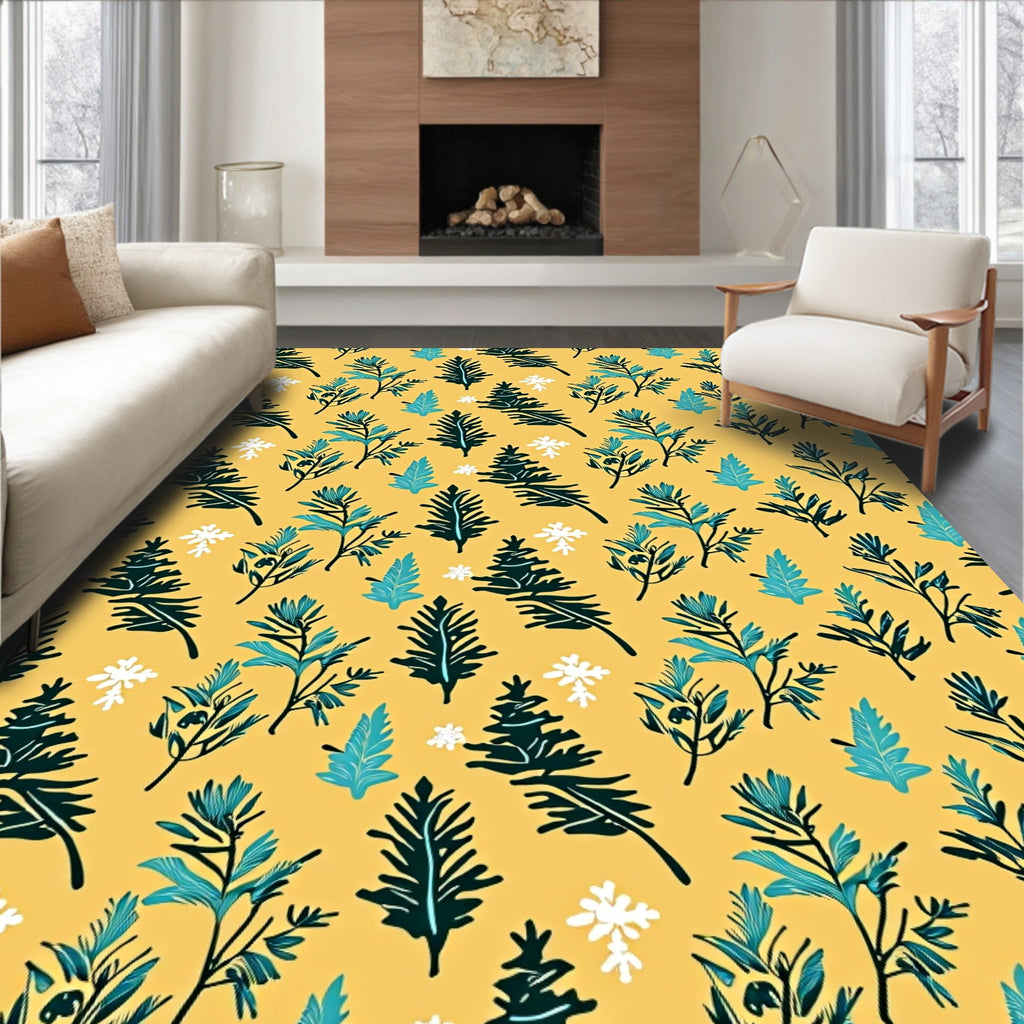 Winter Evergreen Foliage Yellow Rug