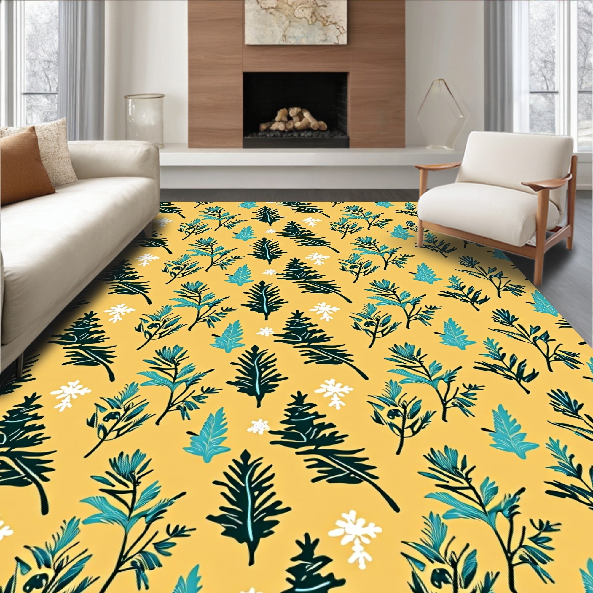 Winter Evergreen Foliage Yellow Rug