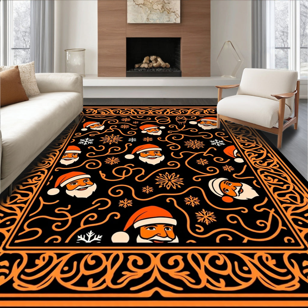 Santa Claus Orange Black Festive Vines Rug