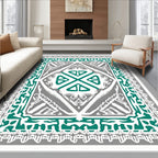 Emerald Teal Abstract Square Medallion Rug