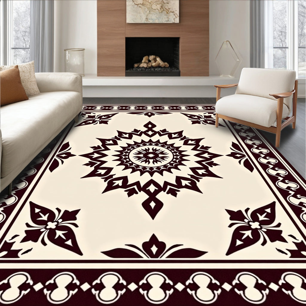 Crimson Medallion Border Cream Rug