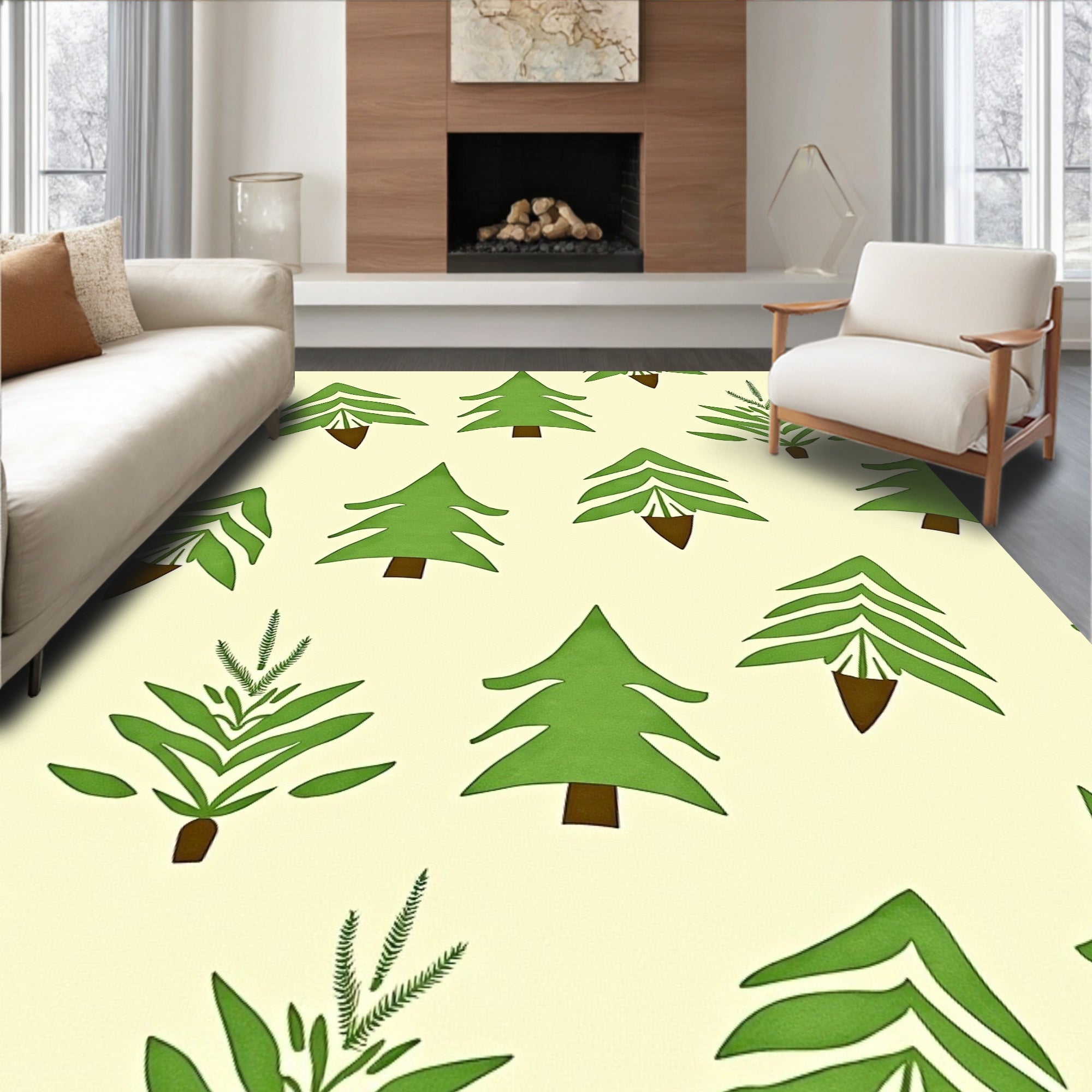 Chartreuse Green Forest Trees Repeating Landscape Rug