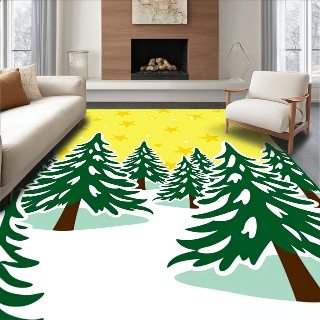 Yellow Starry Night Forest Scene Rug