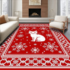 Whimsical White Cat Snowflake Border Rug