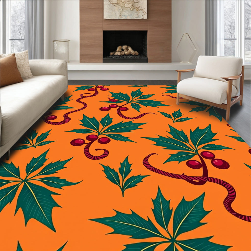 Orange Berry Leaf Twirl Rug