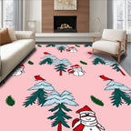 Pink Snowman Cardinal Winter Forest Rug