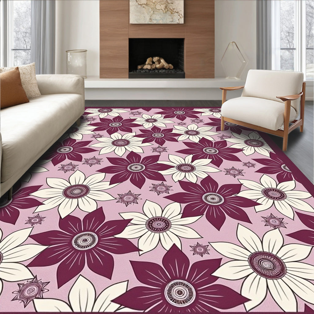 Plum Cream Daisy Medallion Collage Rug