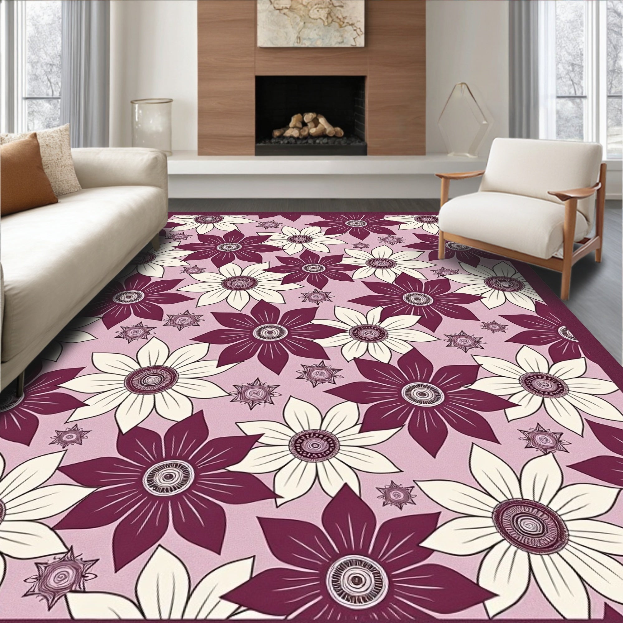 Plum Cream Daisy Medallion Collage Rug