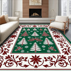 Festive Green Red Pine Wreath Rug