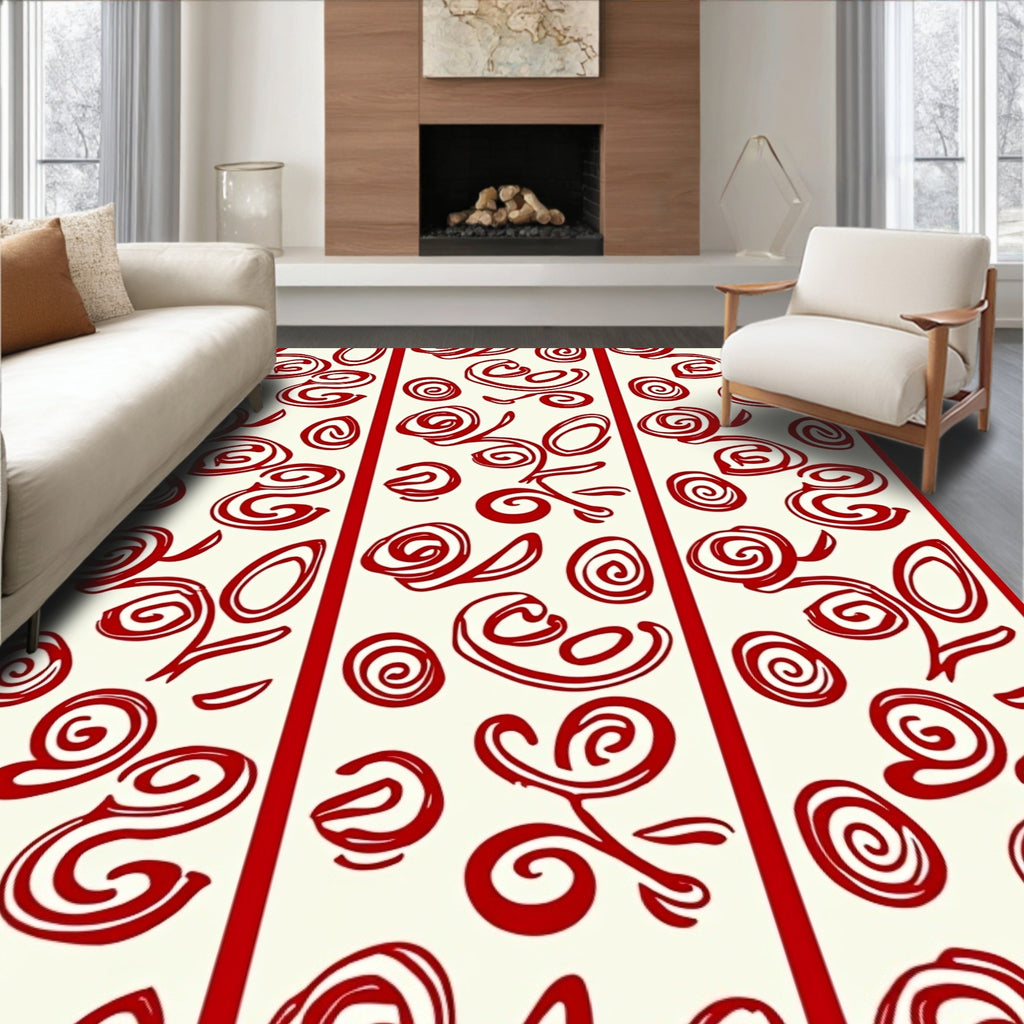 Crimson Swirl Floral Vertical Stripe Rug
