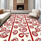 Crimson Swirl Floral Vertical Stripe Rug