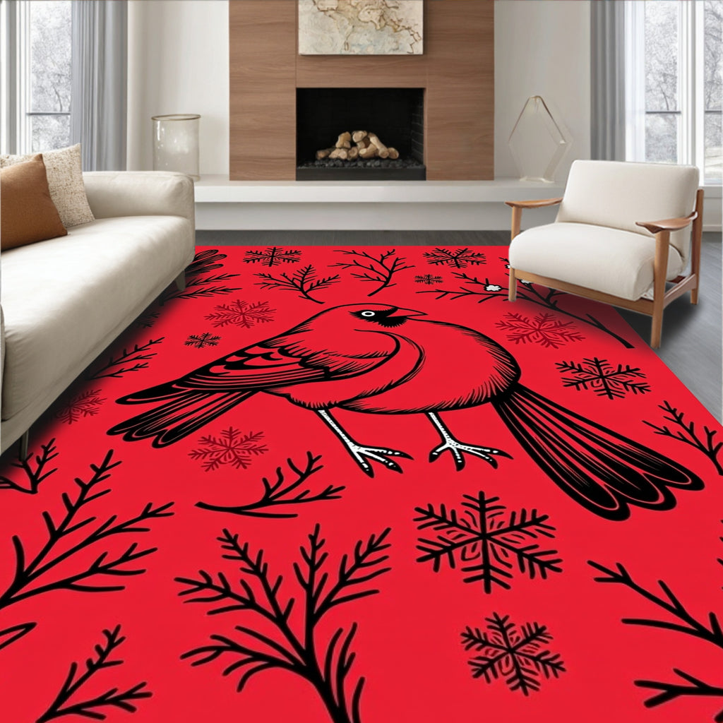Cardinal with Snowflakes and Branches Rug