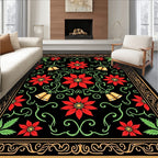 Red Flower Black Gold Bell Garland Rug
