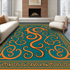 Orange Dragon Swirls Teal Border Rug
