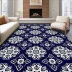 Classic White Medallion Navy Rug