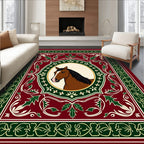 Vintage Red Horse Emblem Scrollwork Rug