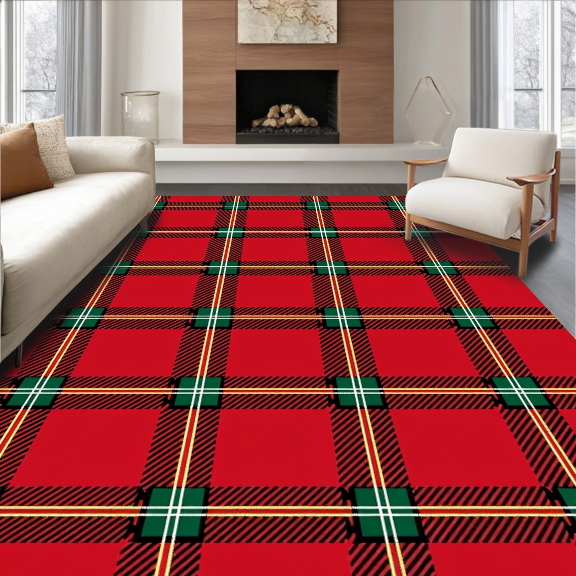 Classic Red Green Tartan Plaid Rug