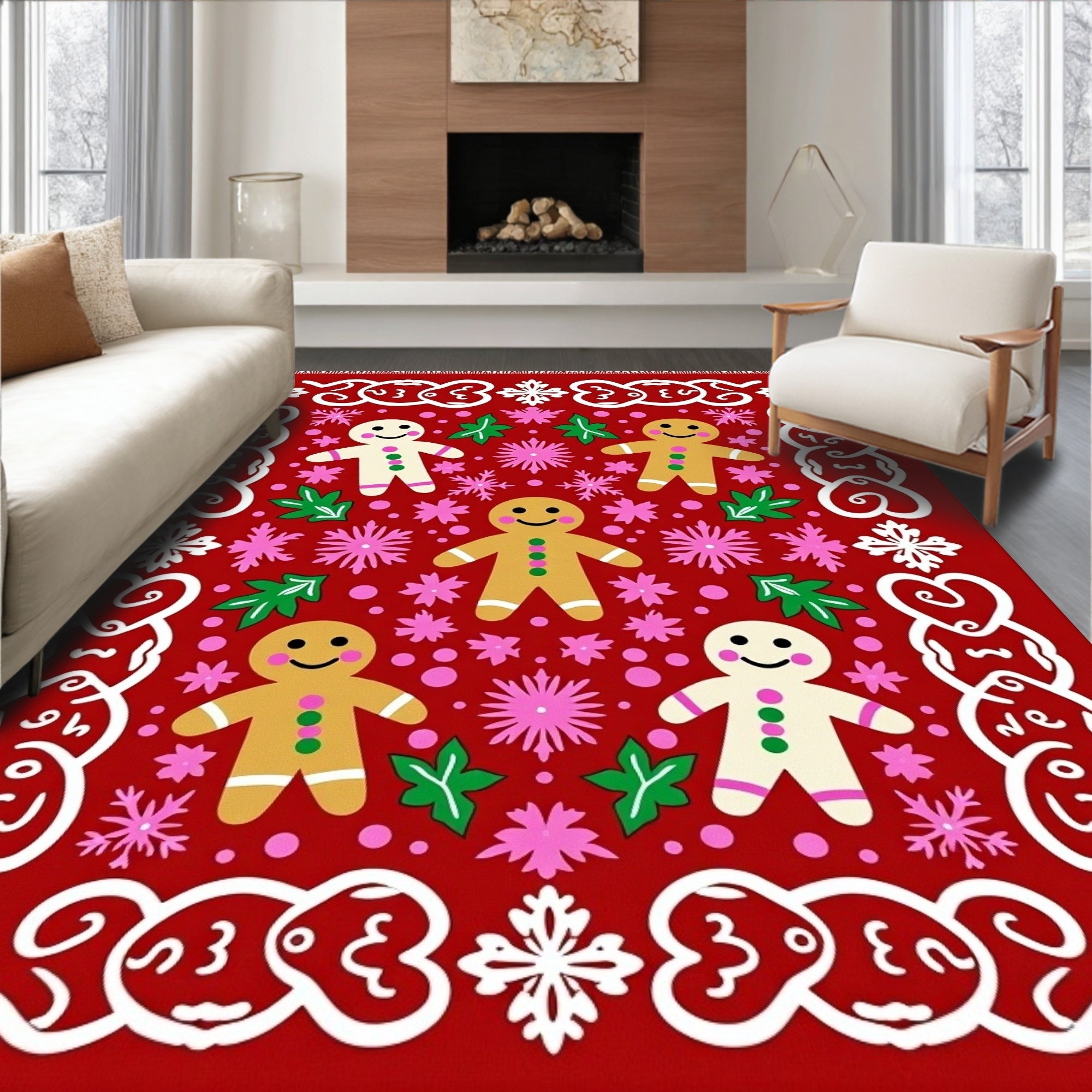 Whimsical Gingerbread People Hearts Rug