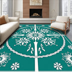Teal White Snowflake Mandala Medallion Rug