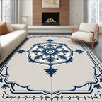 Navy Blue Floral Medallion Beige Rug