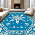 Vivid Blue Snowflake Winter Forest Rug