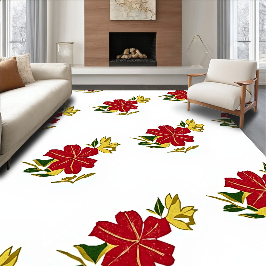 Red Yellow Floral Garden Repeating Rug