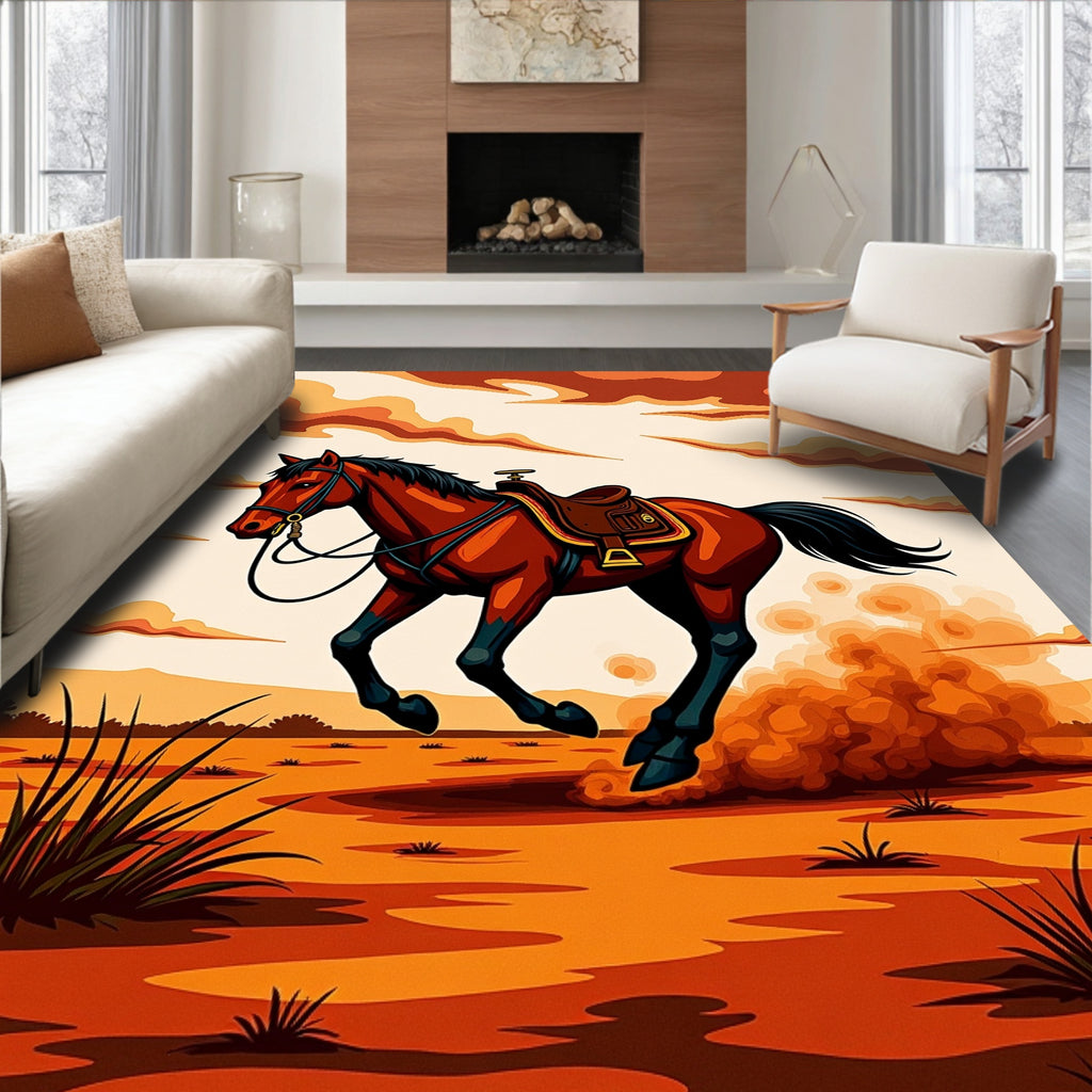 Red Galloping Horse Western Landscape Rug