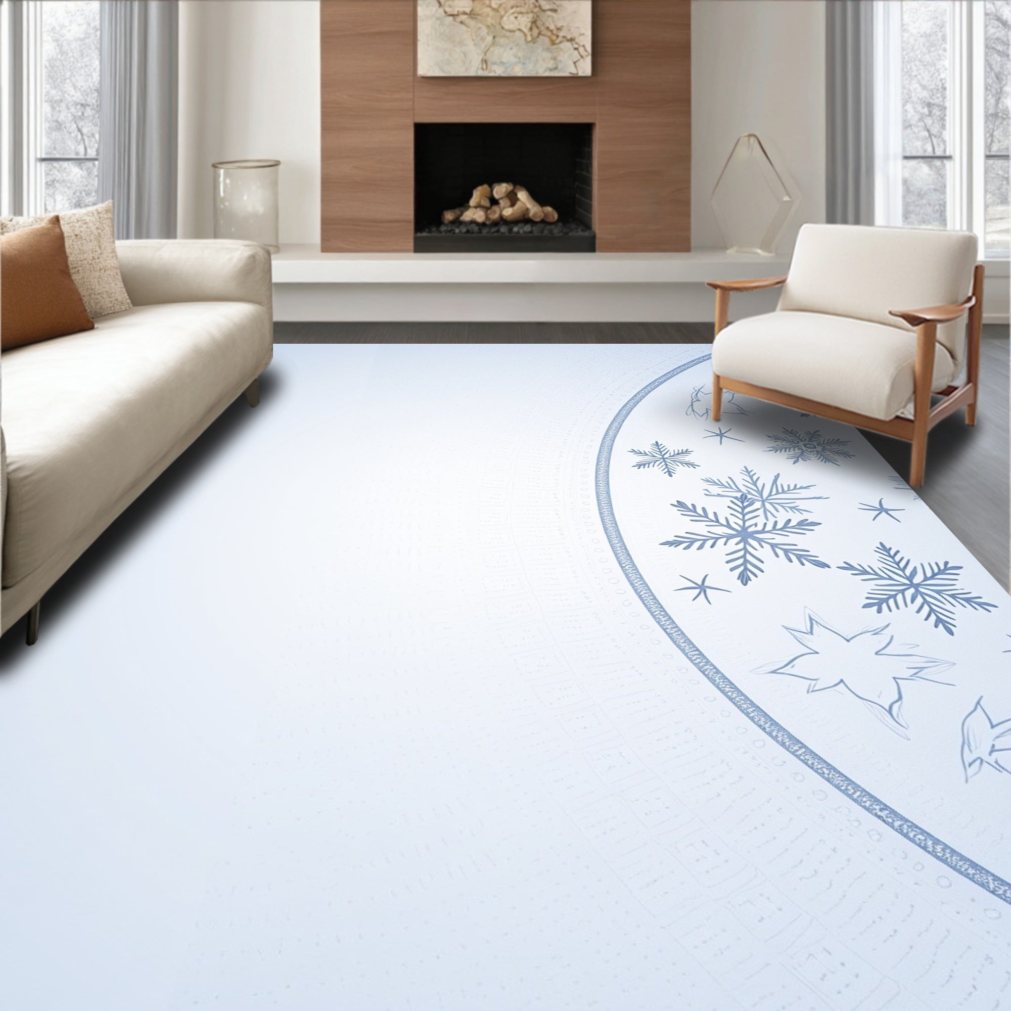 Light Blue Snowflake Medallion Rug