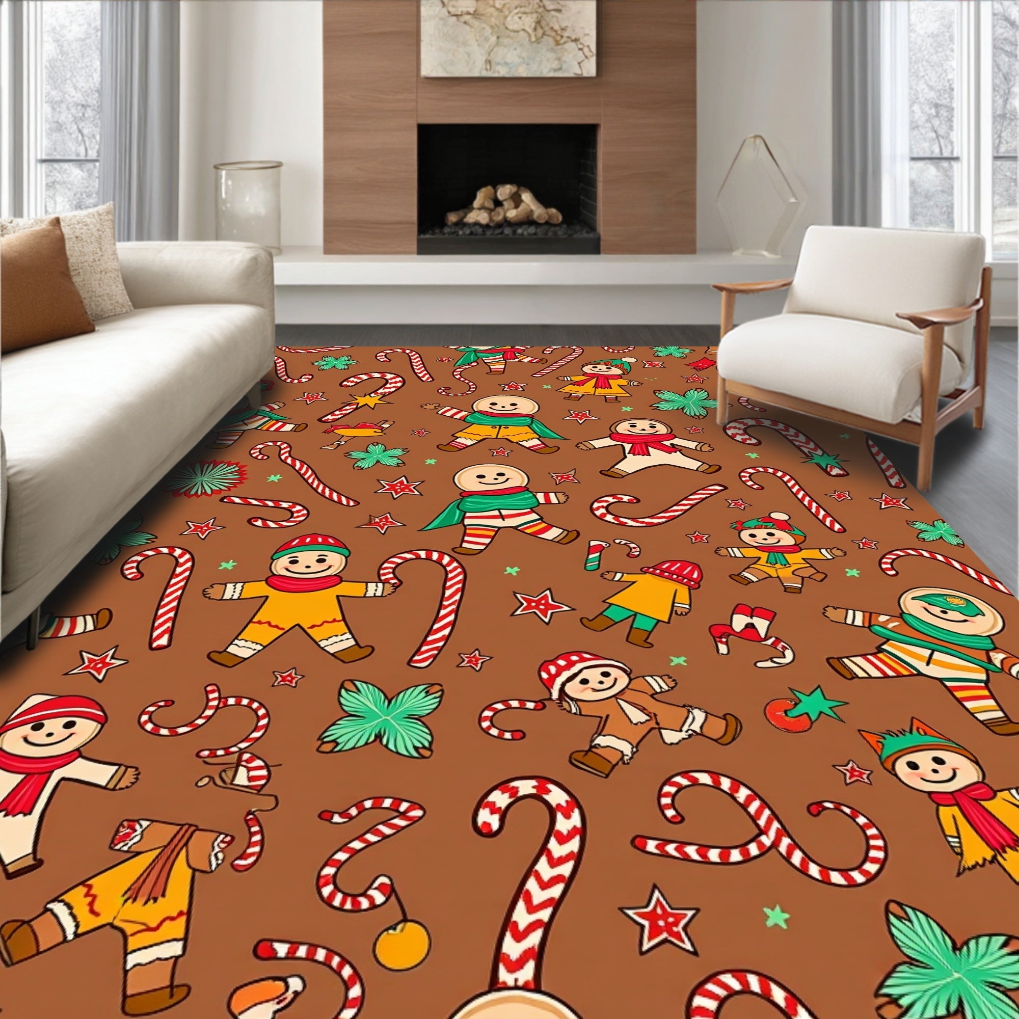 Gingerbread Candy Cane Holiday Characters Rug