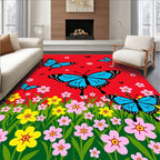 Vibrant Blue Butterfly Garden Meadow Rug