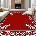 Crimson White Floral Scroll Border Rug