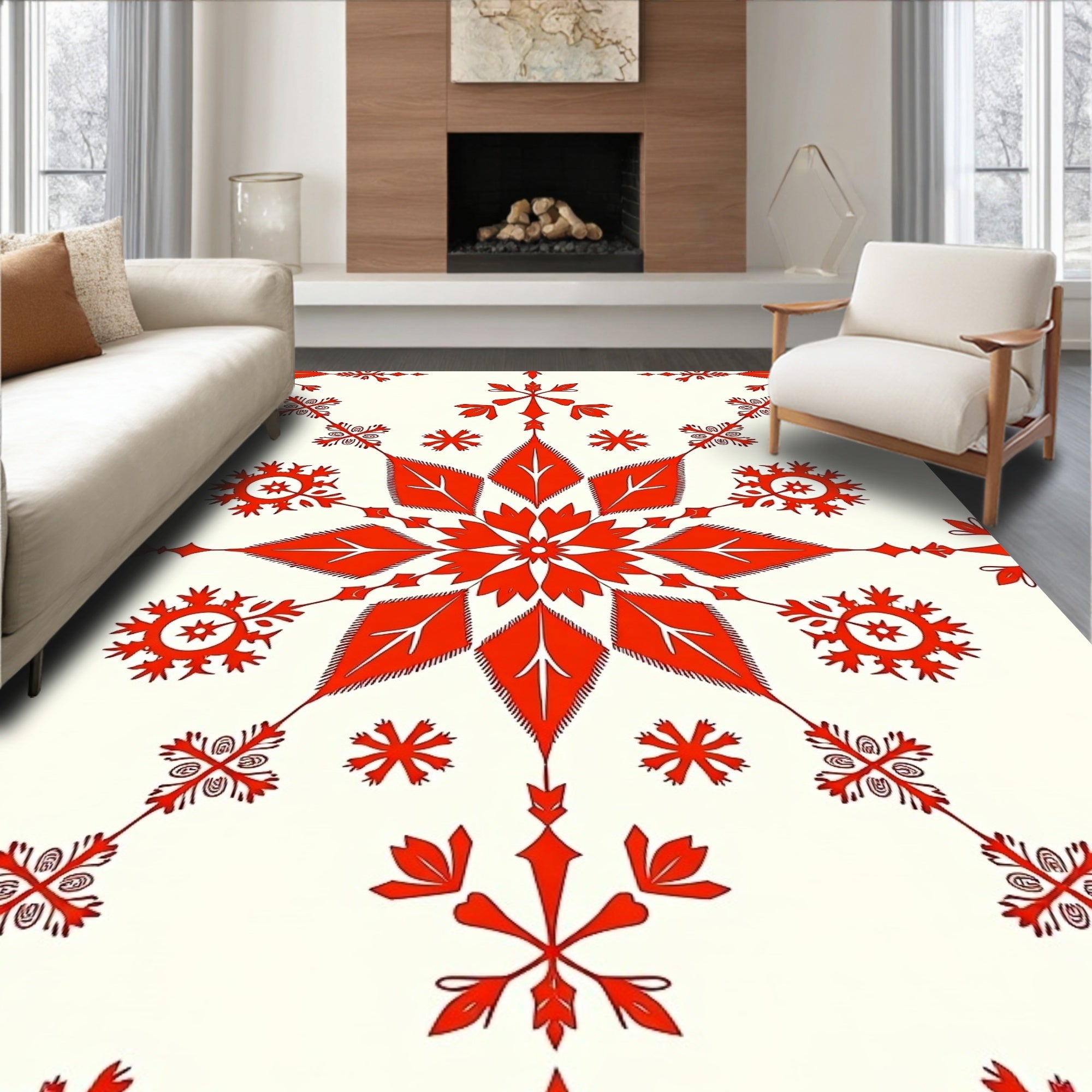 Red Orange Floral Mandala Elements Rug