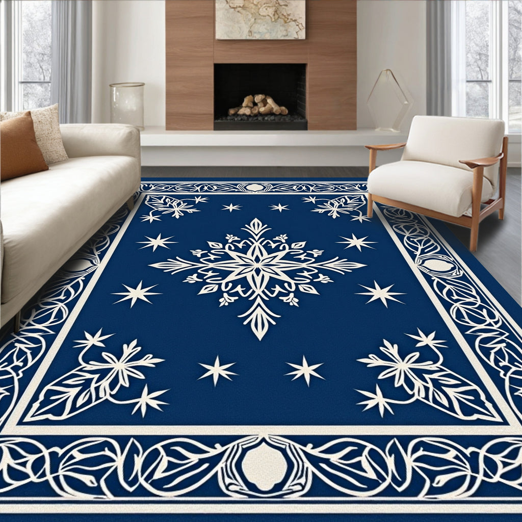 Deep Blue White Starburst Medallion Rug