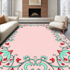 Coral Blue Floral Vine Border Rug