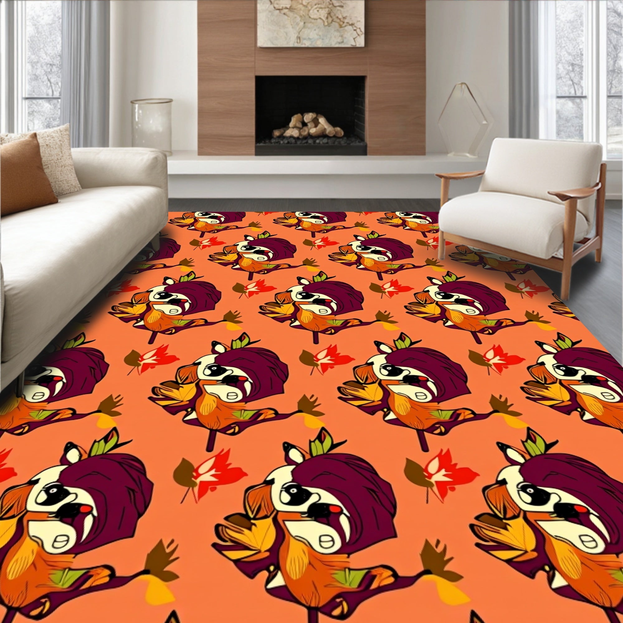 Whimsical Fall Creature Autumn Leaves Rug